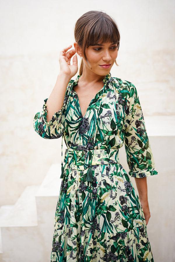 Samantha Sung Eden Dress Crew Neck 3/4 Sleeve Maxi Length Cotton Musola (Vintage Iris)