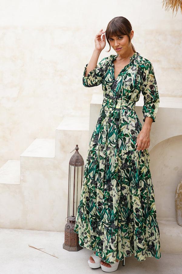 samantha sung Eden Dress Crew Neck 3/4 Sleeve Maxi Length Cotton Musola (Vintage Iris)