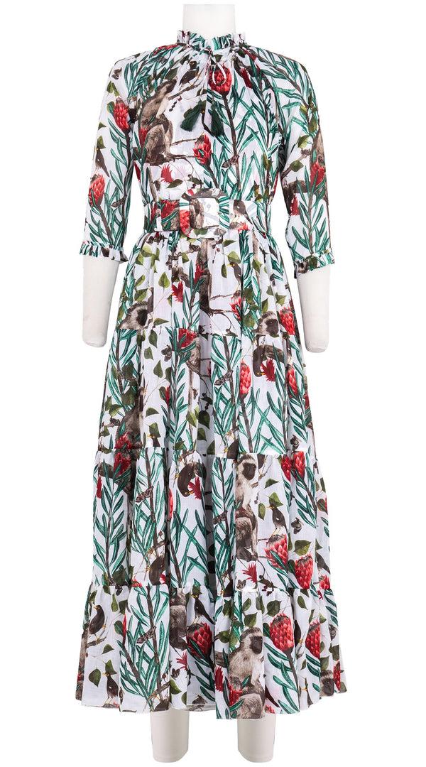 samantha sung Eden Dress Crew Neck 3/4 Sleeve Maxi Length Cotton Musola (Eastern Monkey White)
