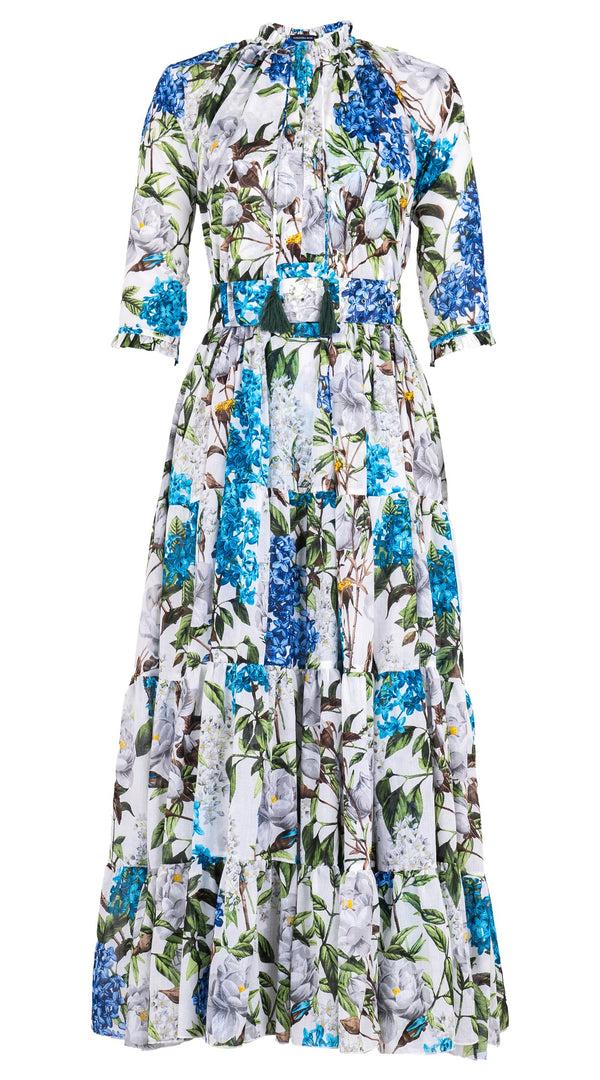 Samantha Sung Eden Dress Crew Neck 3/4 Sleeve Maxi Length Cotton Musola (Lilac Heaven White)