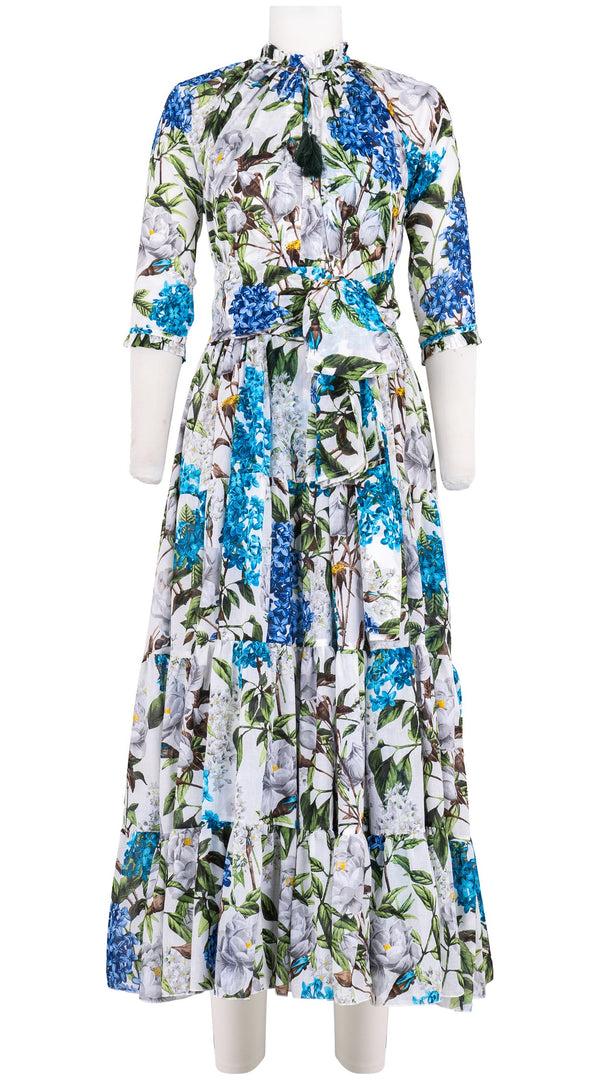 Samantha Sung Eden Dress Crew Neck 3/4 Sleeve Maxi Length Cotton Musola (Lilac Heaven White)