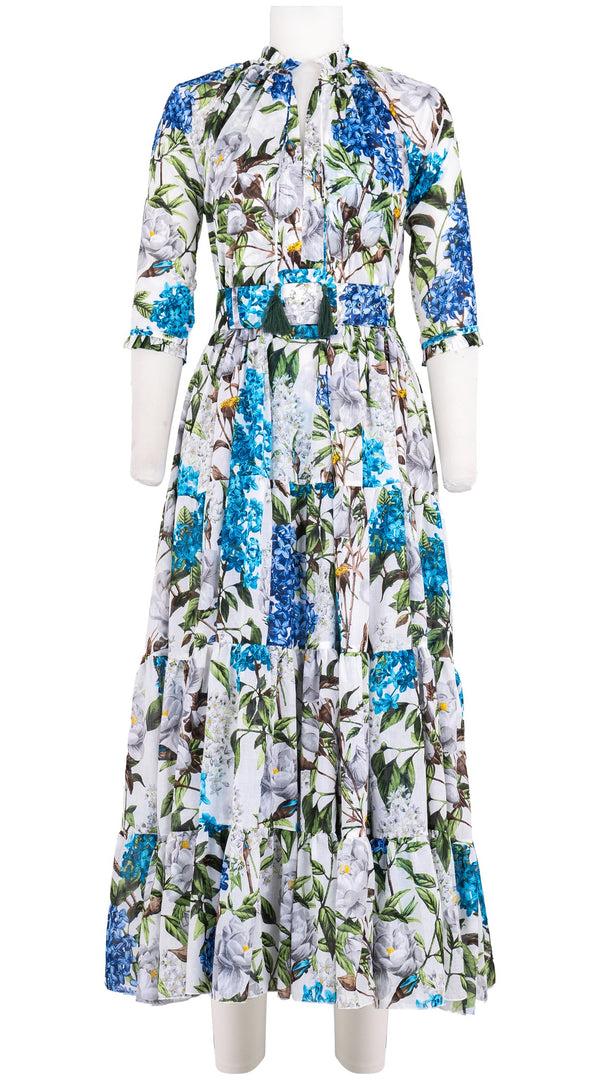 samantha sung Eden Dress Crew Neck 3/4 Sleeve Maxi Length Cotton Musola (Lilac Heaven White)