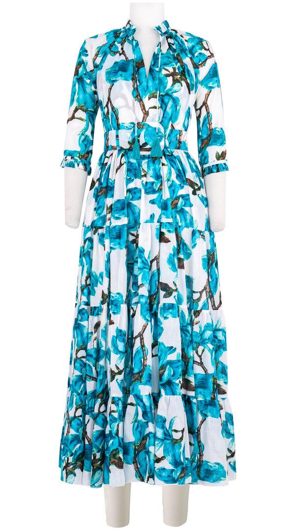 samantha sung Eden Dress Crew Neck 3/4 Sleeve Maxi Length Cotton Musola (Magnolia Blossom White)