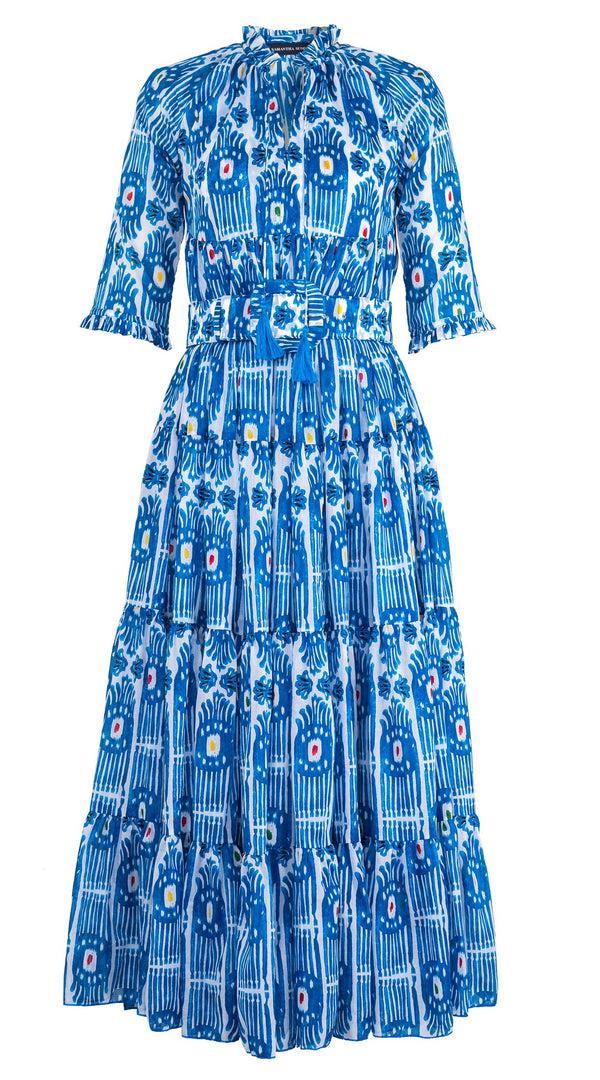 samantha sung Eden Dress Crew Neck 3/4 Sleeve Maxi Length Cotton Musola (Ikat Gap)