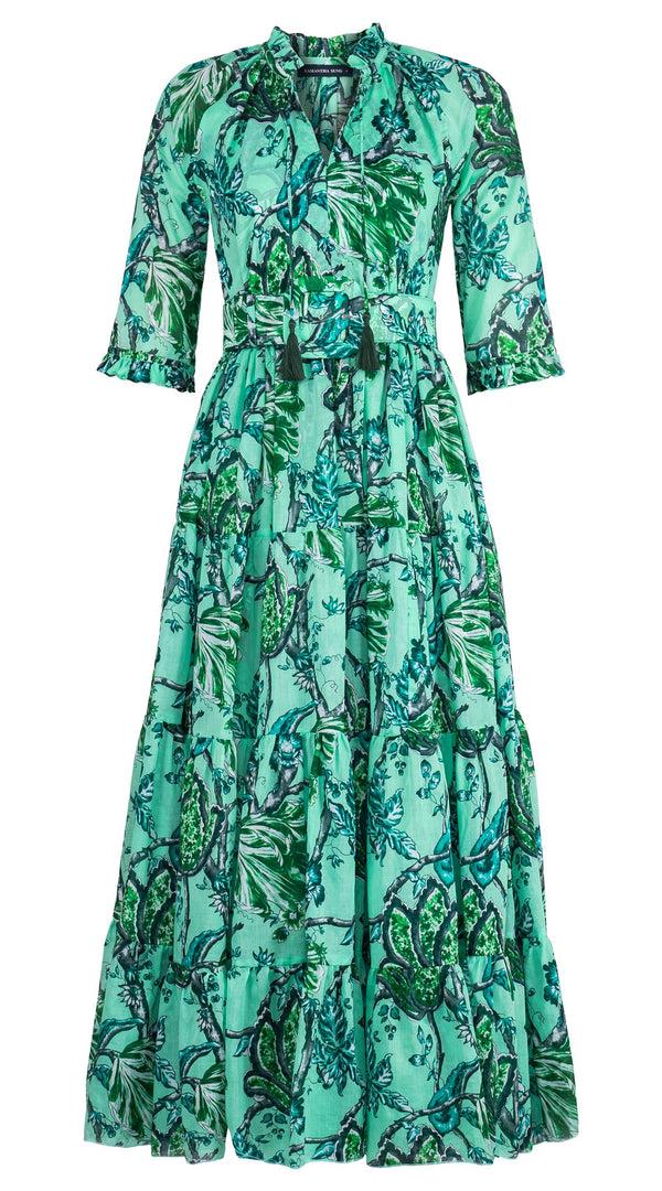 samantha sung Eden Dress Crew Neck 3/4 Sleeve Maxi Length Cotton Musola (Lillie Toile Pastel)