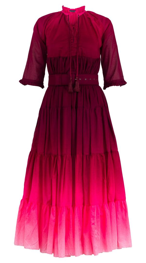 Samantha Sung Eden Dress Crew Neck 3/4 Sleeve Maxi Length Cotton Musola (Ombre New)