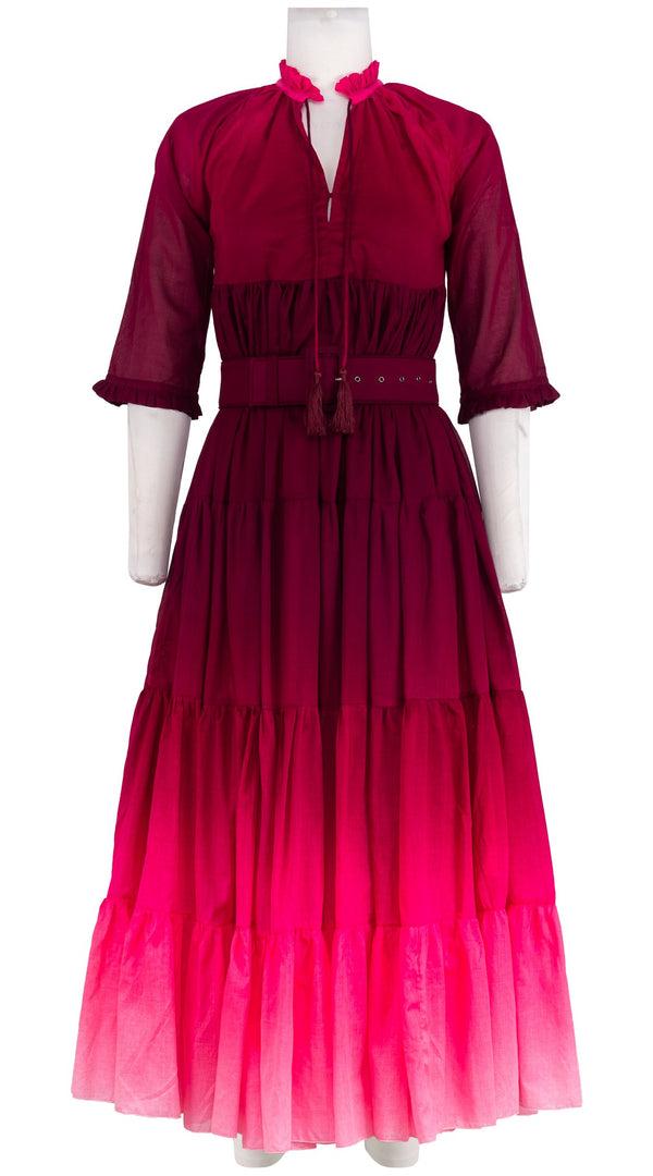 samantha sung Eden Dress Crew Neck 3/4 Sleeve Maxi Length Cotton Musola (Ombre New)