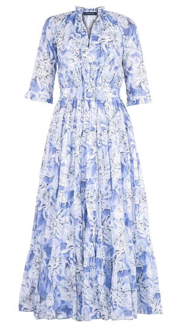 Samantha Sung Eden Dress Crew Neck 3/4 Sleeve Maxi Length Musola (Chrysanthemum Flower) XS