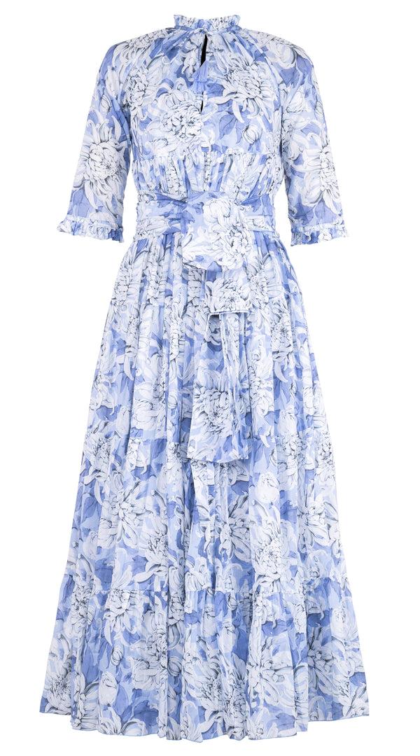 Samantha Sung Eden Dress Crew Neck 3/4 Sleeve Maxi Length Musola (Chrysanthemum Flower) XS