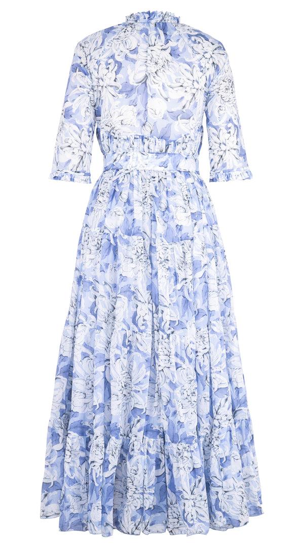 Samantha Sung Eden Dress Crew Neck 3/4 Sleeve Maxi Length Musola (Chrysanthemum Flower) XS