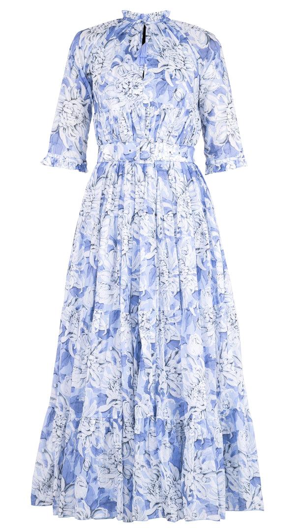 samantha sung Eden Dress Crew Neck 3/4 Sleeve Maxi Length Musola (Chrysanthemum Flower) XS