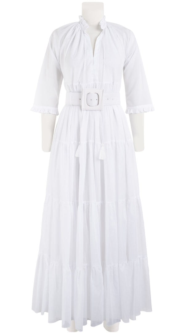 Samantha Sung Eden Dress Crew Neck 3/4 Sleeve Maxi Length Silk Musola (Solid)