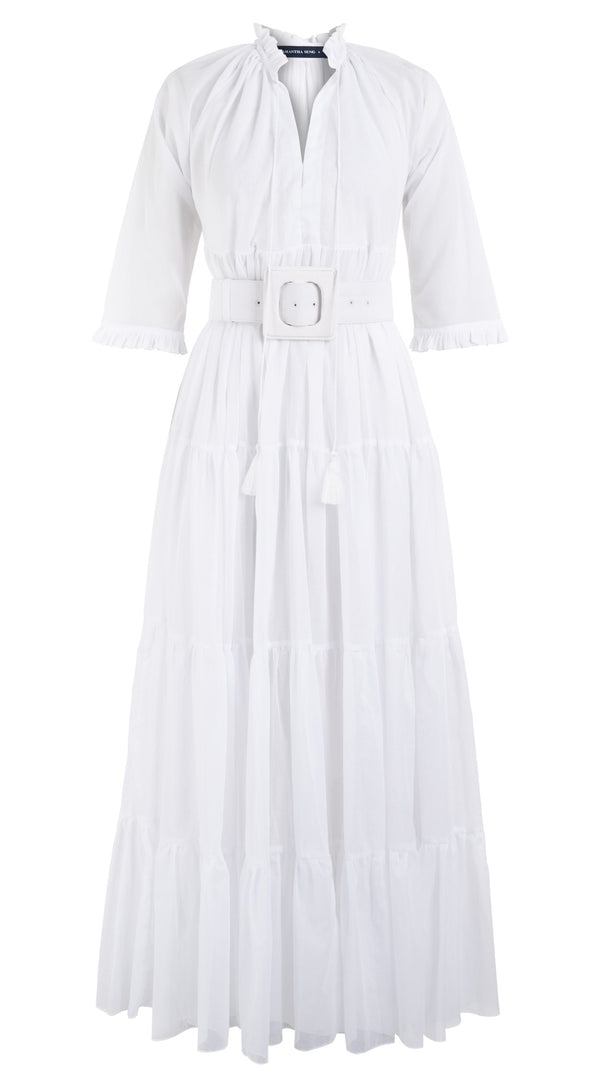 samantha sung Eden Dress Crew Neck 3/4 Sleeve Maxi Length Silk Musola (Solid)