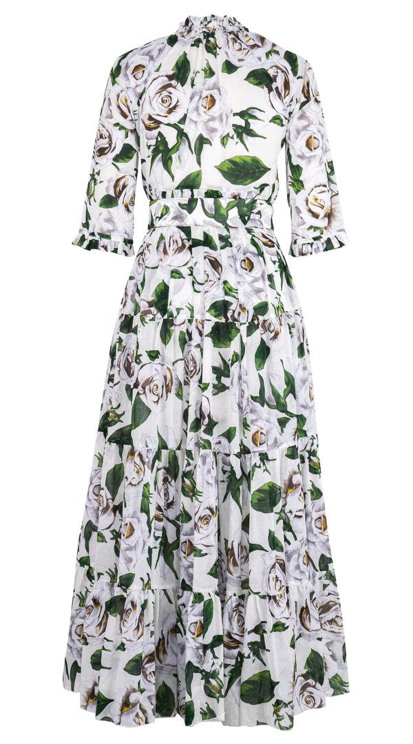 Samantha Sung Eden Dress Crew Neck 3/4 Sleeve Maxi Musola (White Rose Bright) 1