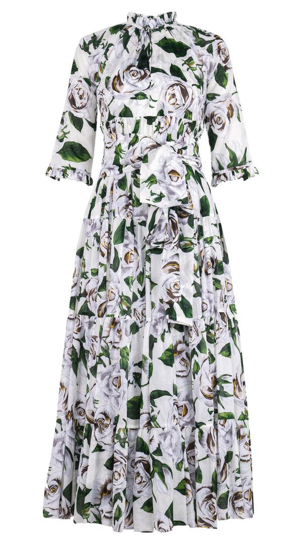 Samantha Sung Eden Dress Crew Neck 3/4 Sleeve Maxi Musola (White Rose Bright) 1