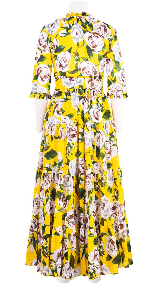 Samantha Sung Eden Dress Crew Neck 3/4 Sleeve Maxi Musola (White Rose Bright) 1