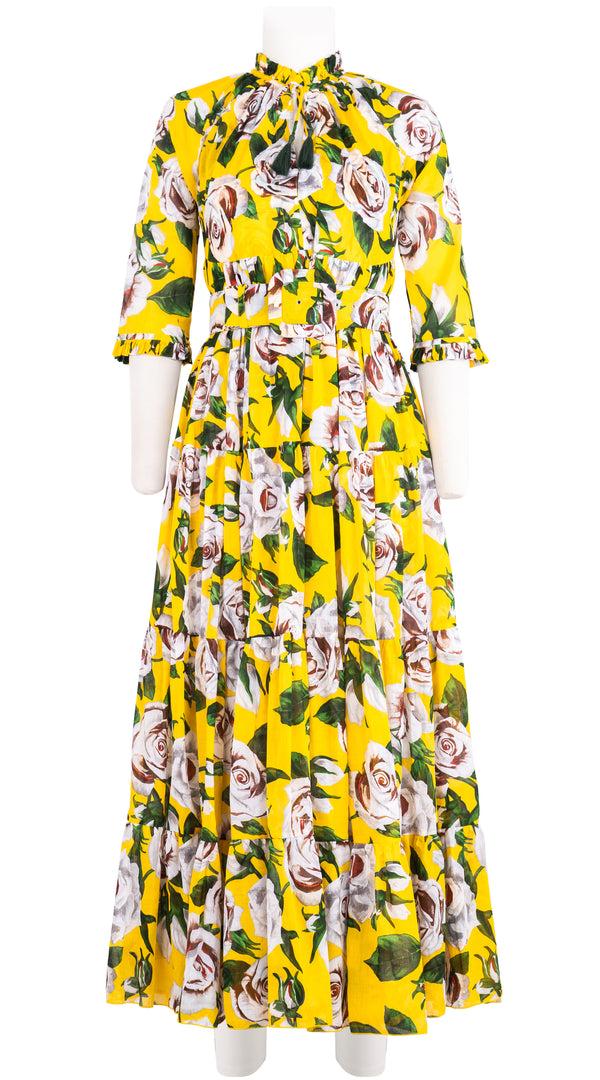 Samantha Sung Eden Dress Crew Neck 3/4 Sleeve Maxi Musola (White Rose Bright) 1