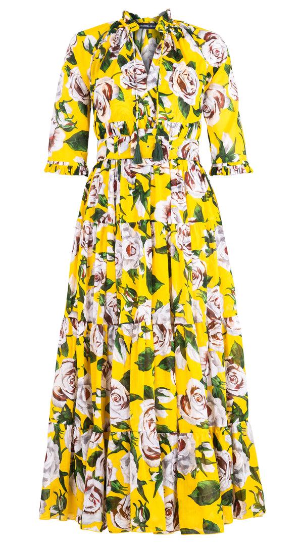 samantha sung Eden Dress Crew Neck 3/4 Sleeve Maxi Musola (White Rose Bright) 1