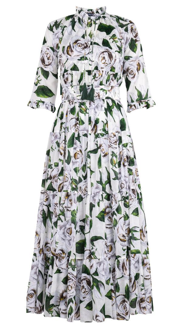 samantha sung Eden Dress Crew Neck 3/4 Sleeve Maxi Musola (White Rose Bright) 1