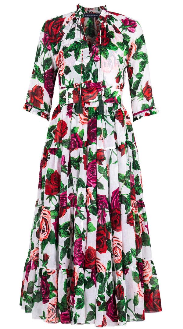 Samantha Sung Eden Dress Crew Neck 3/4 Sleeve Midi Length Cotton Musola (Charlotte Rose Big)