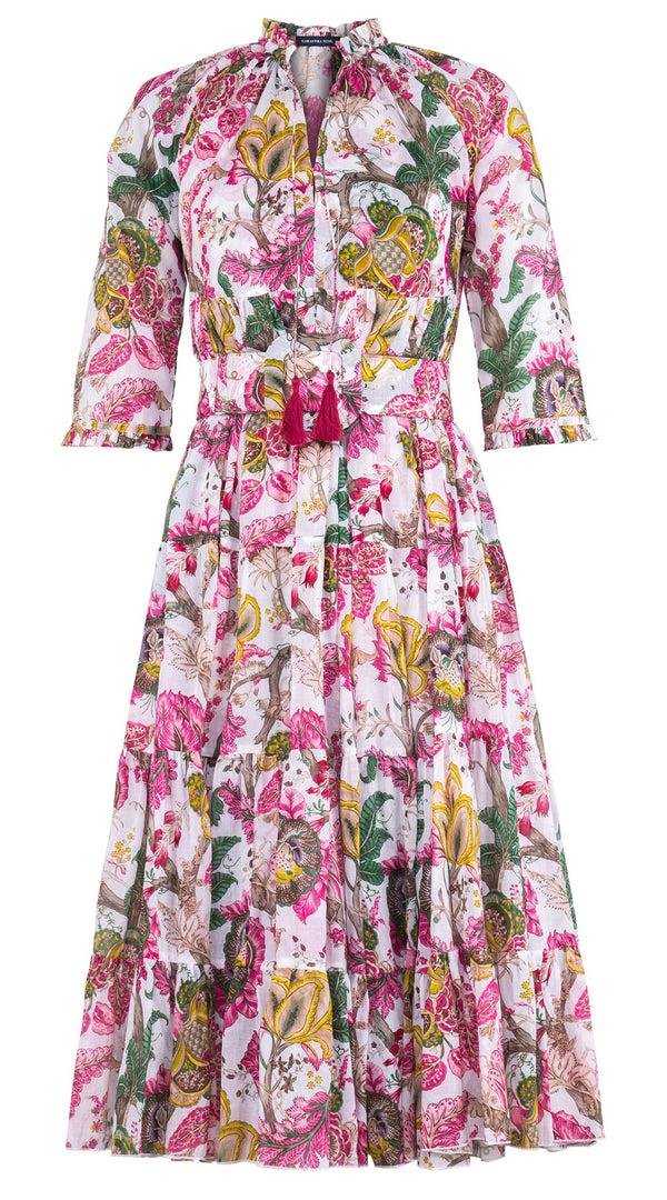 Samantha Sung Eden Dress Crew Neck 3/4 Sleeve Midi Length Cotton Musola (Darts Hill Garden)