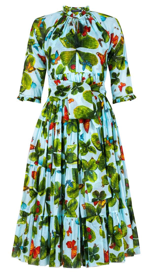 Samantha Sung Eden Dress Crew Neck 3/4 Sleeve Midi Length Cotton Musola (Clover Butterfly Big)
