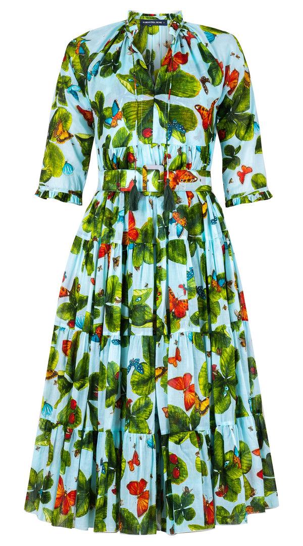 samantha sung Eden Dress Crew Neck 3/4 Sleeve Midi Length Cotton Musola (Clover Butterfly Big)