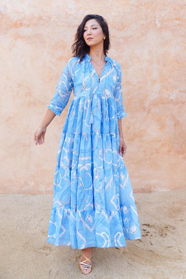 samantha sung Eden Dress Crew Neck 3/4 Sleeve Midi Plus Length Cotton Musola (Secretariat Horse Pastel)