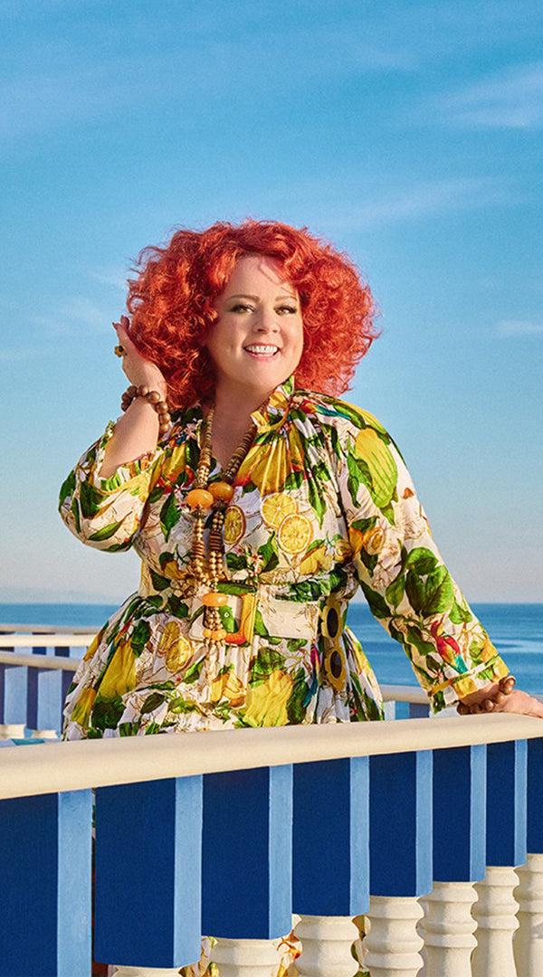 Samantha Sung Eden Dress Crew Neck 3/4 Sleeve With Hamilton Belt Maxi Length Cotton Musola (Lemon Tuscani)