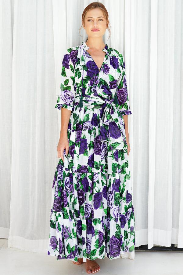 samantha sung Eden Dress Crew Neck 3/4 Sleeve with Hamilton Belt Maxi Length Cotton Musola (Charlotte Rose Big)