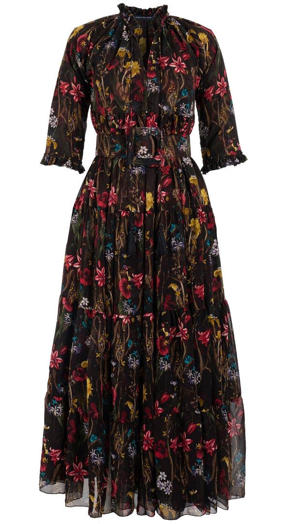 Samantha Sung Eden Dress Crew Neck 3/4 Sleeve With Hamilton Belt Maxi Length Cotton Musola (Delanica Flower)