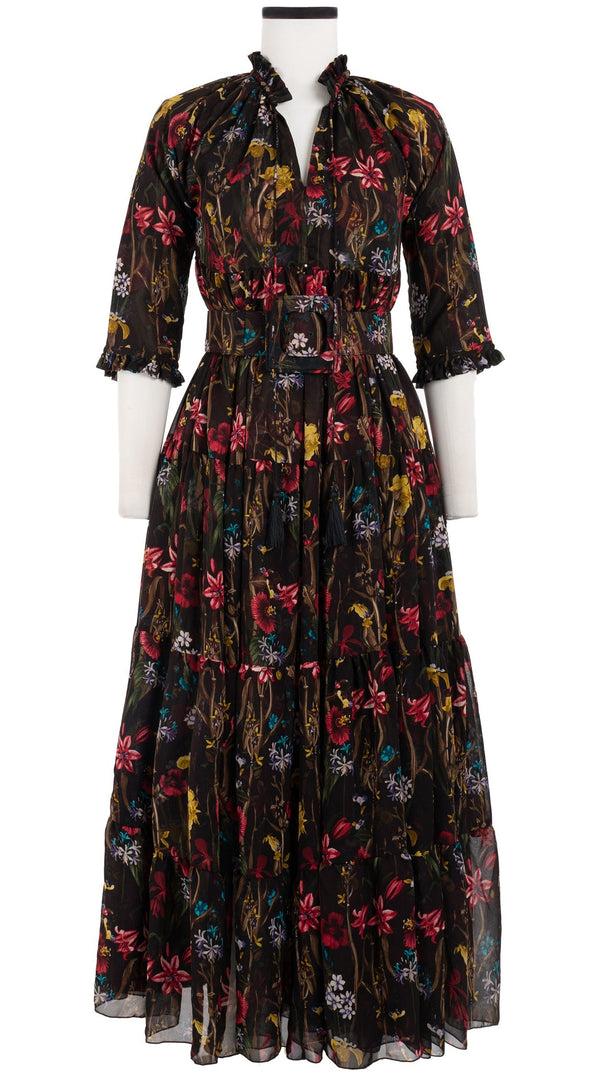 samantha sung Eden Dress Crew Neck 3/4 Sleeve with Hamilton Belt Maxi Length Cotton Musola (Delanica Flower)
