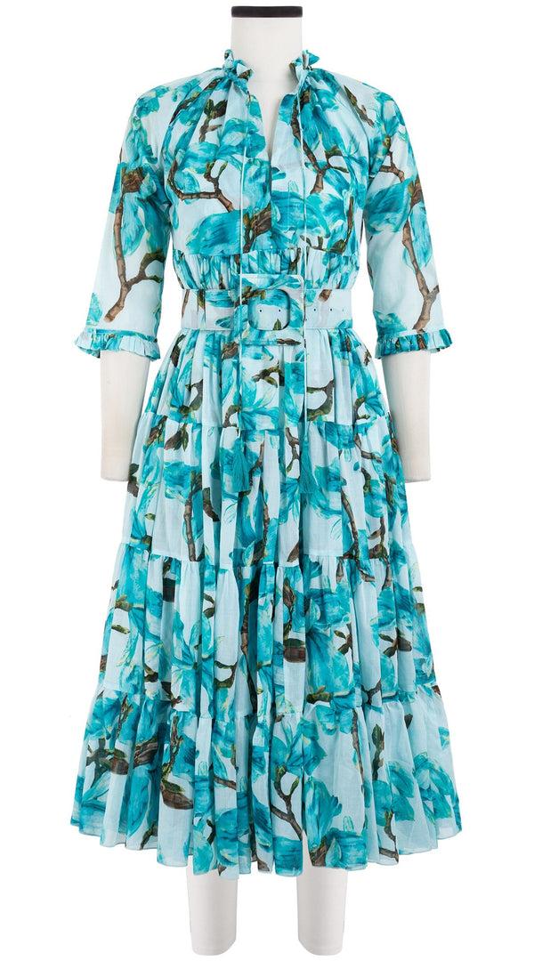 samantha sung Eden Dress Crew Neck 3/4 Sleeve with Hamilton Belt Maxi Length Cotton Musola (Magnolia Blossom)