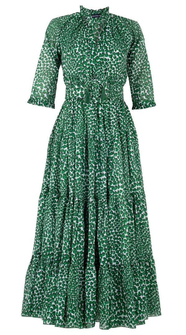 Samantha Sung Eden Dress Crew Neck 3/4 Sleeve With Hamilton Belt Maxi Length Cotton Musola (Heart Wave)