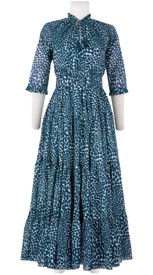 Samantha Sung Eden Dress Crew Neck 3/4 Sleeve With Hamilton Belt Maxi Length Cotton Musola (Heart Wave)