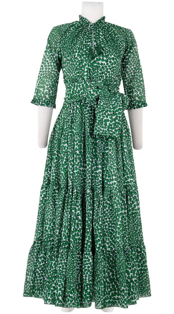 Samantha Sung Eden Dress Crew Neck 3/4 Sleeve With Hamilton Belt Maxi Length Cotton Musola (Heart Wave)