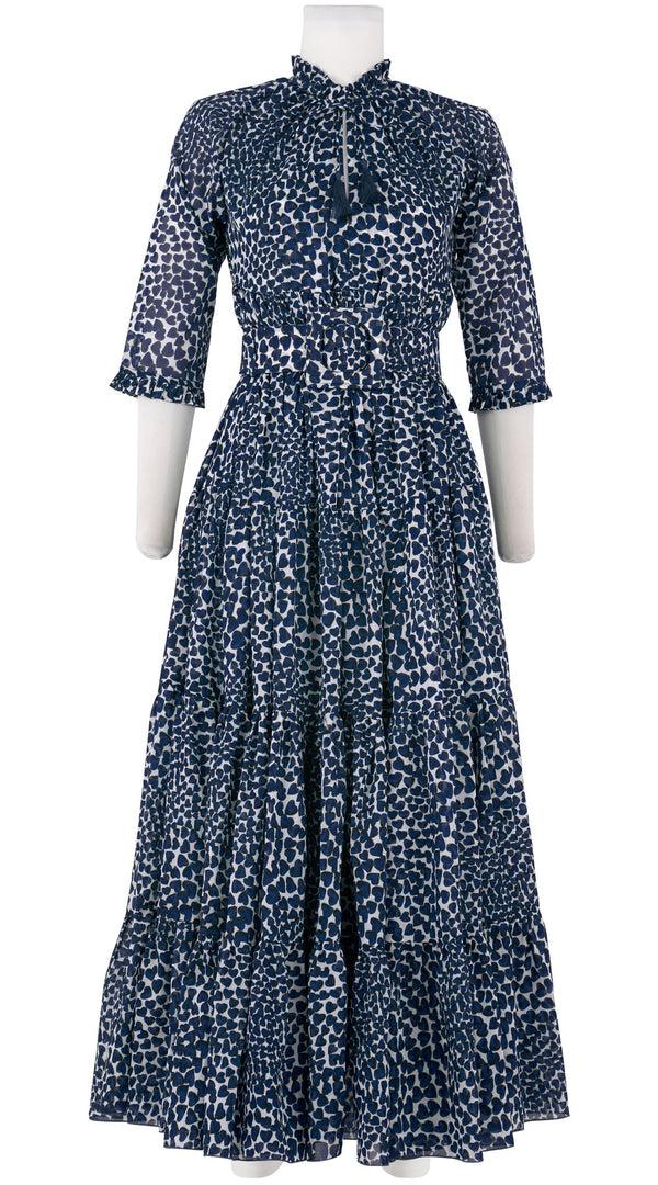 samantha sung Eden Dress Crew Neck 3/4 Sleeve with Hamilton Belt Maxi Length Cotton Musola (Heart Wave)