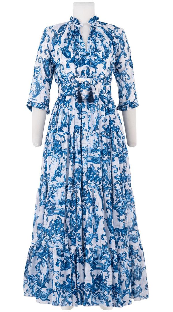 samantha sung Eden Dress Crew Neck 3/4 Sleeve with Hamilton Belt Maxi Length Cotton Musola (Cherub Tile)
