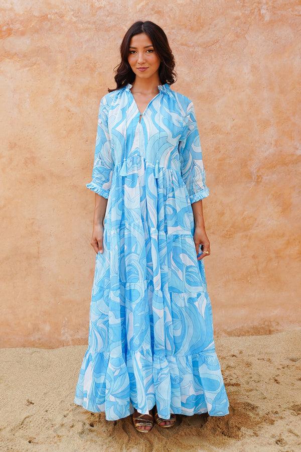 samantha sung Eva Dress Crew Neck 3/4 Sleeve Maxi Length Cotton Musola (Pucciesque Graphic)