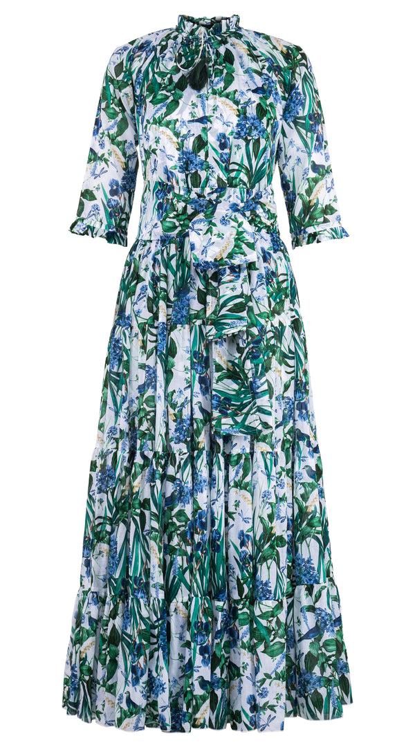 Samantha Sung Eva Dress Crew Neck 3/4 Sleeve Maxi Length Cotton Musola (Vintage Iris) 3