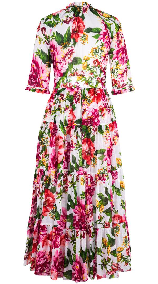 Samantha Sung Eva Dress Crew Neck 3/4 Sleeve Maxi Length Cotton Musola (Los Cabos Flower) 6