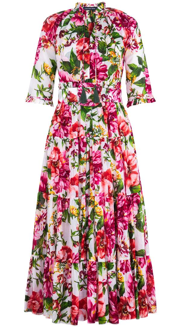 samantha sung Eva Dress Crew Neck 3/4 Sleeve Maxi Length Cotton Musola (Los Cabos Flower) 6