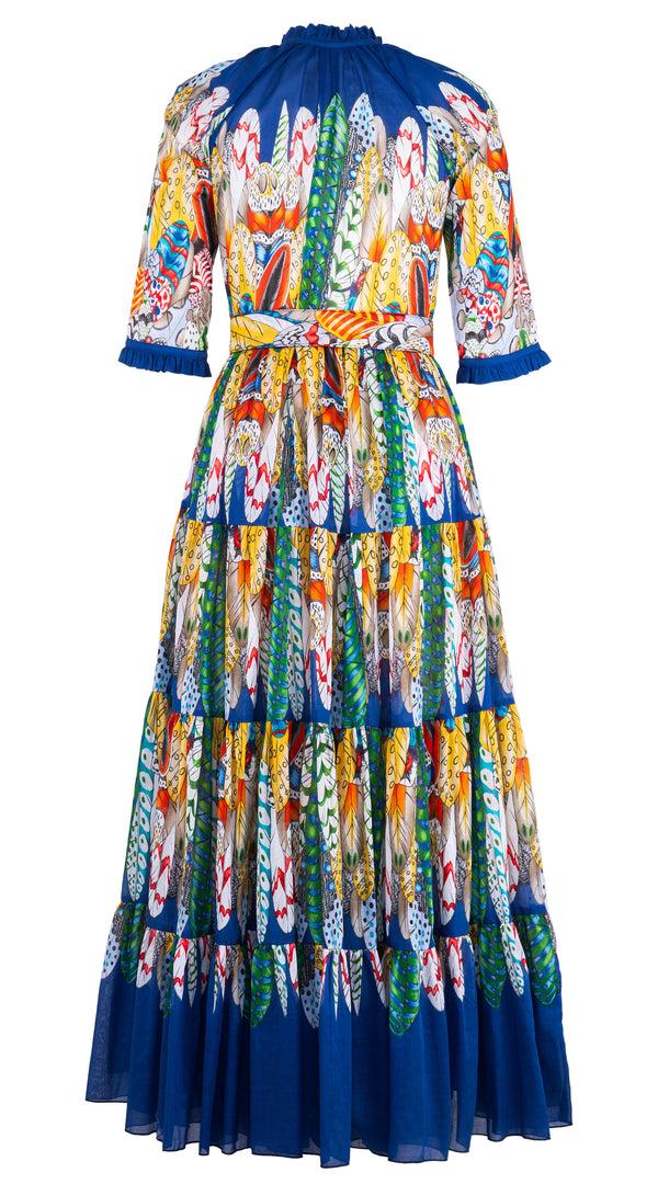 Samantha Sung Eva Dress Crew Neck 3/4 Sleeve Maxi Length Cotton Musola (African Feather) XS-XL