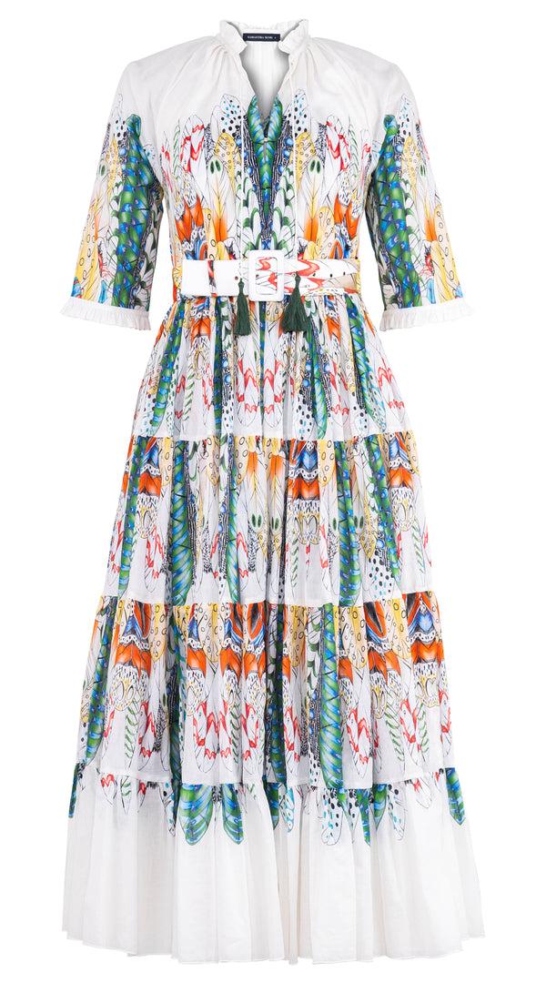 samantha sung Eva Dress Crew Neck 3/4 Sleeve Maxi Length Cotton Musola (African Feather) XS-XL