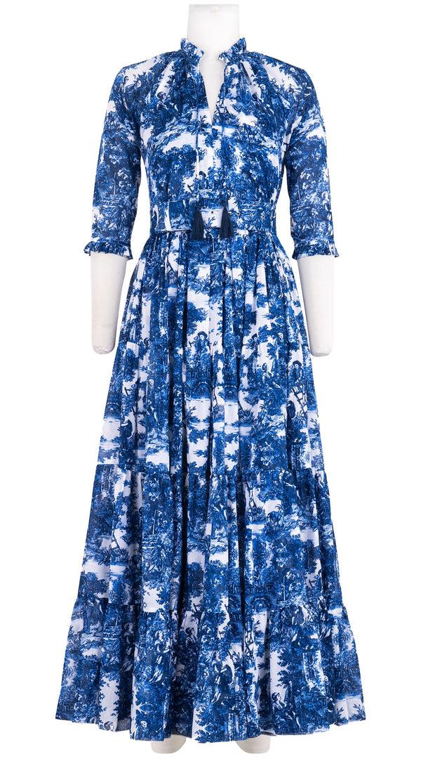 samantha sung Eva Dress Crew Neck 3/4 Sleeve Maxi Length Cotton Musola (Antilles Toile White)