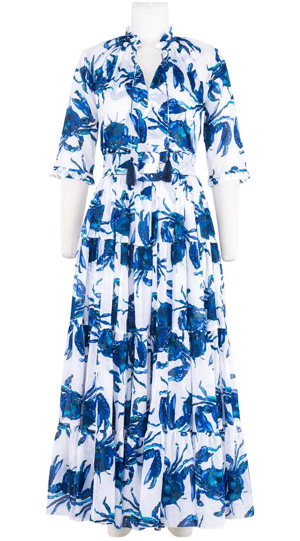 samantha sung Eva Dress Crew Neck 3/4 Sleeve Maxi Length Cotton Musola (Crab Art)
