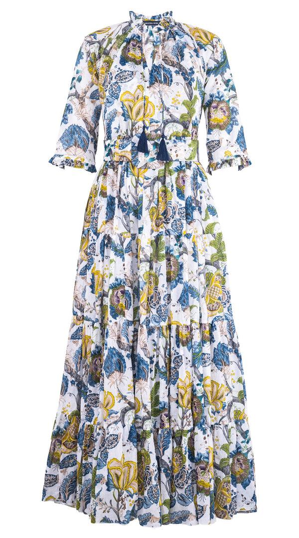 samantha sung Eva Dress Crew Neck 3/4 Sleeve Maxi Length Cotton Musola (Darts Hill Garden)