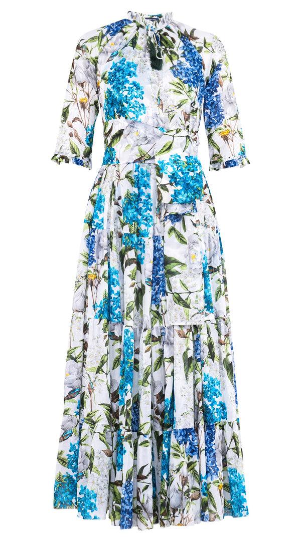 Samantha Sung Eva Dress Crew Neck 3/4 Sleeve Maxi Length Cotton Musola (Lilac Heaven White)