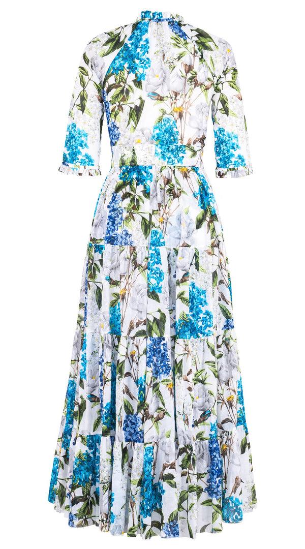 Samantha Sung Eva Dress Crew Neck 3/4 Sleeve Maxi Length Cotton Musola (Lilac Heaven White)