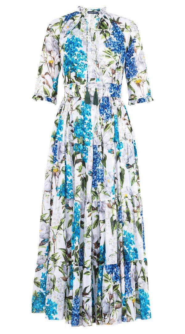 samantha sung Eva Dress Crew Neck 3/4 Sleeve Maxi Length Cotton Musola (Lilac Heaven White)